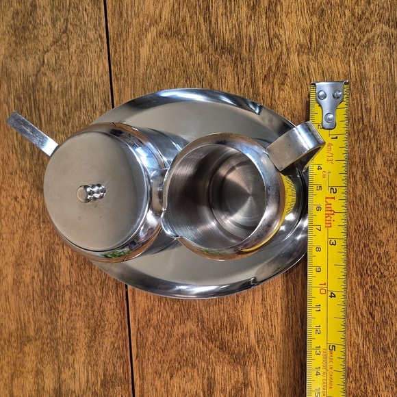 VINTAGE Shiny Chrome Cream and Sugar Set With Spoon And Tray - Picture 15 of 16